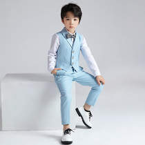 Little boy dress summer thin new middle school students host singing vest suit solid color short sleeve suit adsf