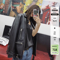 In 2022 the new Haining Young Leather Locomotive Leather Lady female long sheep - skin Classic jacket loose coat