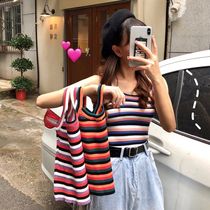 Color striped knit harness vest female outside wearing 2019 new summer 100 hitch lap machine for a short rainbow more than one