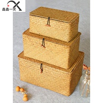 Hot selling Crown Vine Compiled Containing Basket Bamboo Choreography Storage Box Nordic Sea Grass With Lid Folk Woven Debris Whole E