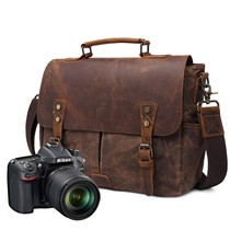 New Mens Bag Casual Shoulder Bag Crazy Horse Leather with Canvas shoulder bag Leather Bag European and American Vintage SLR Camera Bag