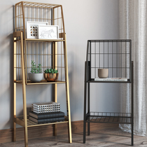 Nordic simple floor trapezoidal bookshelf iron shelf grid storage shelf living room multi-layer simple display rack