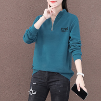 High-end womens sweater semi-Zipper fashion Western autumn 2021 New loose Joker ins tide stand collar