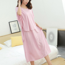 2021 summer aunt womens two-piece pajamas dress Korean version of loose 200kg fat mm nightgown home clothes