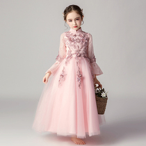 Flower girl wedding dress childrens evening dress princess dress girl fluffy yarn small host piano performance dress long sleeve winter