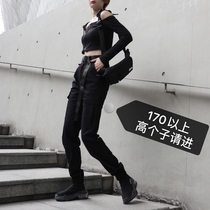  Overalls female bf style spring and autumn lengthened 175 high girls trousers high waist black thin ins drawstring pants