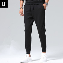Hong Kong 2021 autumn winter plus velvet pants men slim tie pants Korean version of the trend Harlem pants Joker sports casual pants
