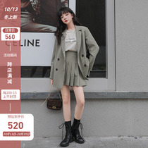 Autumn Academy style suit pleated skirt two-piece female 2021 New temperament fashion small fashion suit women