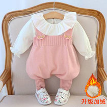 Female baby autumn and winter clothes Net red suit 0 baby clothes Foreign 1 year old princess childrens clothing 2 baby belt pants 3