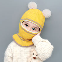 Childrens baby hat scarf integrated autumn and winter warm windproof cap wool knitted girl boy face