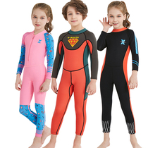 Childrens swimsuit girl one-piece sunscreen girl warm boy long sleeve anti-winter season thickened wetsuit 2 5MM