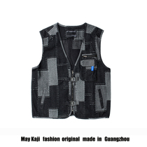 Amei Kazi Japanese splicing patch tooling vest men and women Street loose casual Joker sleeveless jacket