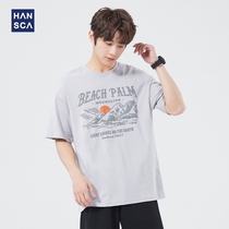Hanska Summer 2022 New Cotton T-Shirt For Boys Teen Trend Fashion Print Casual Short-Sleeved Tops Tide