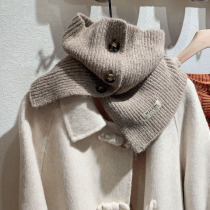 Korean version of the all-match high-necked button wool scarf womens winter new scarf pullover head warm neck cover neck protection fake collar