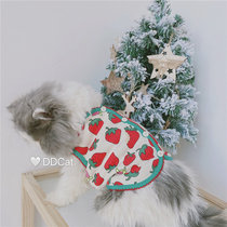 Bag cat Sweet ~ White big strawberry vest winter plus velvet pet cat Teddy T-shirt vest