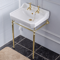 Butterfly pottery bathroom double hole hot and cold separate English bracket basin retro Basin pure copper floor bracket set