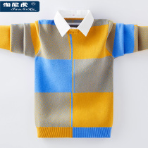 Boys shirt collar sweater plus velvet thickening autumn and winter Korean version of the Western style children cotton zhong da tong pullover mens sweaters