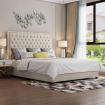 Nordic New Pine Wood Modern Double Bed American Light Lavish Bedside 5 m 18 m Simple European Master Bedroom Fabric Bed Backrest