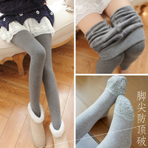 Grey beating underpants female winter plus suede thickened outer wearing autumn winter warm cotton pants high waist stomatoped underfoot socks with pantyhose