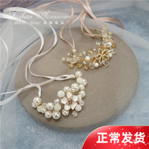 Bridal wedding hand flower bridesmaid wrist flower gold white imitation pearl children perform out of the stage catwalk bracelet