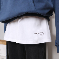 Fake hem bottom edge folded skirt white skirt cover your ass and sweater elastic waist split skirt