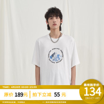 PCLP Snow Mountain short sleeve trend printed short sleeve male country tide card pure cotton loose half sleeve t-shirt man