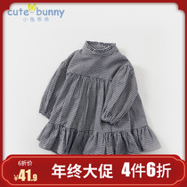 Girls long sleeve dress 2021 autumn new baby foreign style plaid skirt baby cotton collar skirt tide