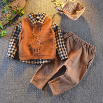 Childrens clothing boys 2018 new long sleeve set autumn mens autumn shirt wool vest Foreign three-piece set