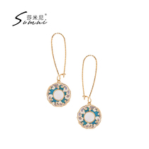 sumni 18K gold enamel color shell earrings female European wave pattern temperament elegant drop earrings