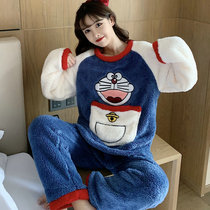 Coral fluffy pajamas new thickened and cute flannel home clothing suits in spring and autumn 2021