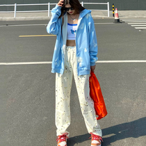 2022 spring tide brand color graffiti dye casual all-match white wide-leg pants loose high waist straight jeans