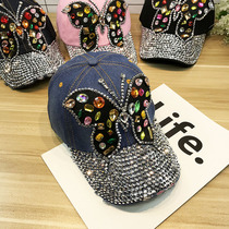 Tide brand denim hat female spring summer butterfly color diamond baseball cap Joker sun sun hat Rhinestone cap tide tide