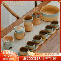 ESSONIO coarse pottery kung fu tea set set Tea home simple Japanese tea table ceramic teapot tea cup set