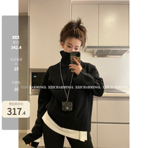 Xzz Charmingl Beautiful Slave Full Wool Collage Open Fork High Collar Sweater Womens Winter Thickened Loose Design Sense