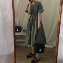 2020 Summer new niche is fairy vintage Yamamoto French Platycodon smart smoked mourning knee long dress sweet dress