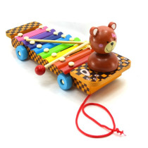 Early education dragging toy Wooden bear banging 8-tone piano toddler table game 3-year-old baby enlightenment music toy