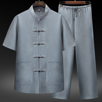 In the short sleeves of the male and the thin sleeves in the cotton sleeve the senior dad in the summer suit Chinese grandpa linen suit