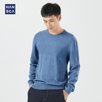 Hanska Fall 2021 New Crewneck Sweater Mens Thin Base knit cotton long-sleeved sweater for men