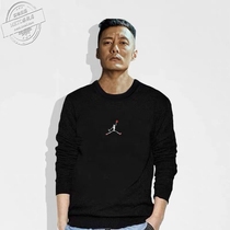 Tide brand Hong Kong style Yu Wenle sweater mens autumn and winter pure cotton round neck printing couple plus velvet loose plus size jacket top