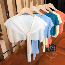 Summer pure color thin section air-conditioned room knitting with ice silk small shawl Korean version spring and autumn knotted shoulder false collar for children