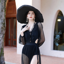 2021 New Swimsuit Womens Bubble Hot Spring Conservative Cover Belly Slim Long Sleeve Lace Sexy Backless Small Chest Push Up