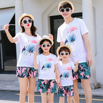 Beach parent-child clothing A family of three four short-sleeved t-shirt mother and daughter mother and son foreign summer clothing seaside vacation family clothing