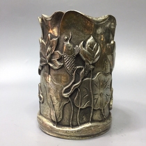 Pure copper lotus fish pen holder antique white copper lotus year more lace room supplies study decoration crafts gifts