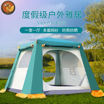 Outdoor 3-4 people camping 5-6 people family camping big tent automatic thickened rainproof equipment one room and one Hall