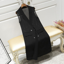 Vest summer outside wear 2021 new black chiffon mesh medium long horse clip female Korean version of thin suit vest