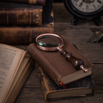 Vintage old hand-held solid wood handle magnifying glass model room soft decoration decoration jewelry Photography photo props