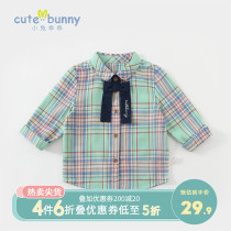 cutebunny baby autumn clothing girls day system plaid shirt foreign air baby pure cotton long sleeve collar tie shirt