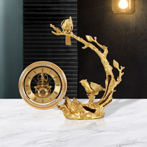 Brass Magpie European style clock living room desktop pure copper ornaments American light luxury bell decoration desktop clock home clock