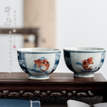 Jingdezhen antique blue and white bucket color ceramic tea cup Master Cup hand-painted ceramic kung fu tea set Puer tea cup