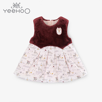 English childrens dress female baby vest skirt cute flannel splice dress autumn and winter YRLFJ40230A01